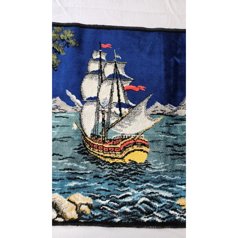 Vintage Tapestry Sailing Ship Barque Made In Italy Ramallah Trading New York